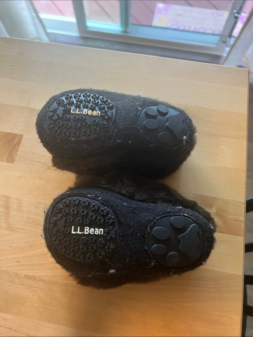 L.L. Bean Kids Dark Brown Fuzzy Bear Slip-Ons